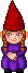 A small pixel sprite of a female gnome in a purple dress and red hat.